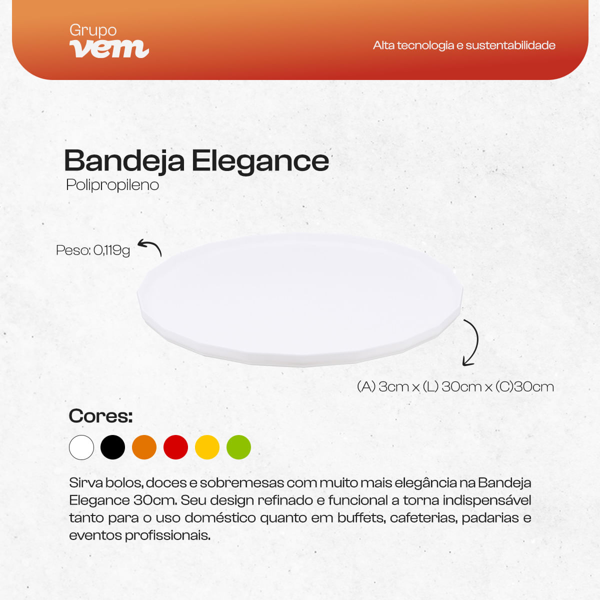 Bandeja Elegance Redonda Aro 30 Branca em Polipropileno - Imagem 5